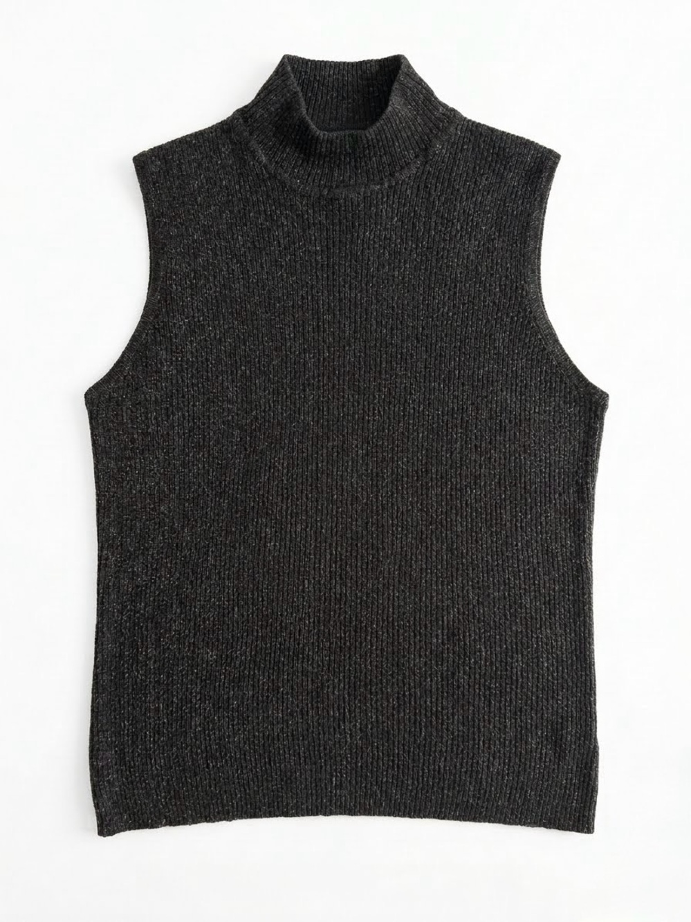 Dana Buchman Black Silver Metallic Shimmer Mock Neck Sleeveless Sweater Holiday